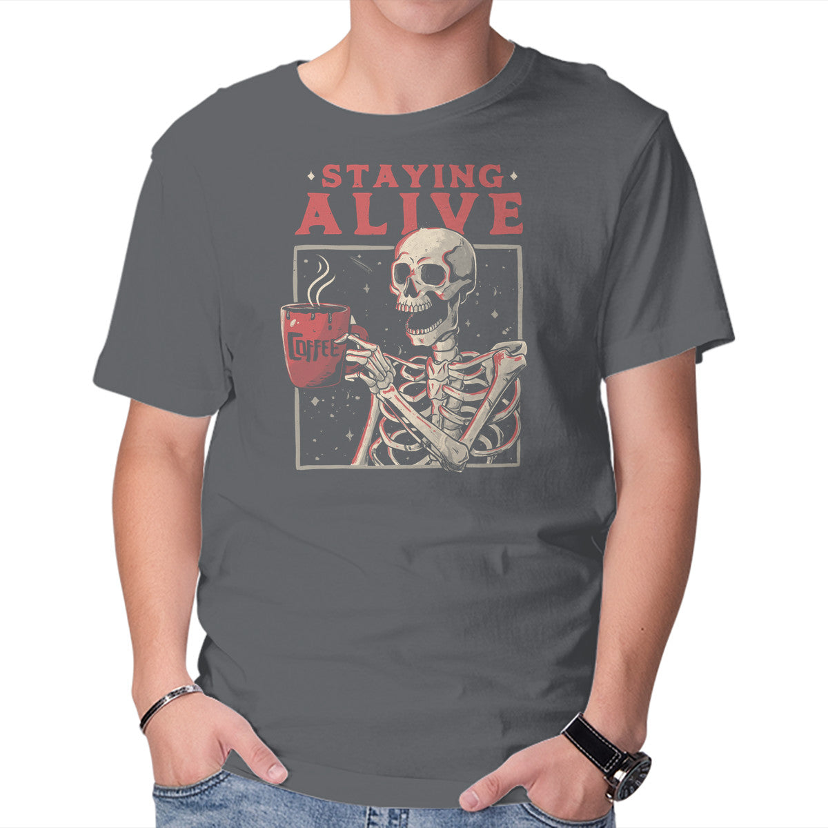 Unisex Crew Neck T-Shirt Staying Alive Graphic Short Sleeve Casual Tee L