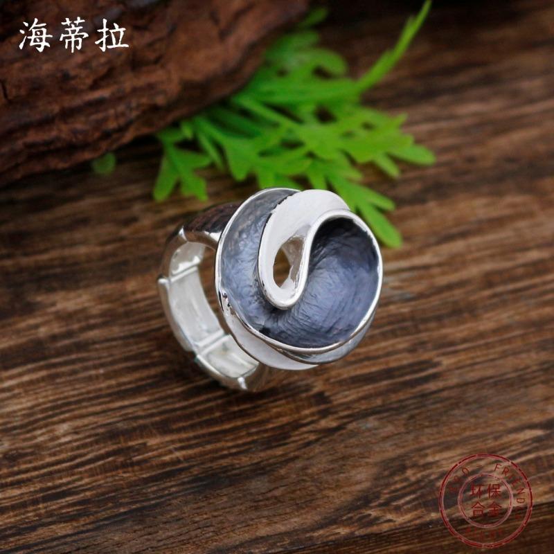 New enamel hollow geometric rose elastic ring women's simple high-end flower ring