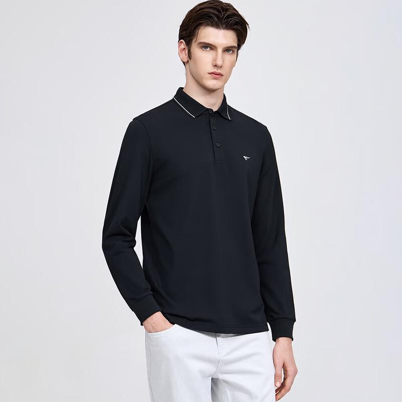 SEPTWOLVES Men's Striped Long-Sleeve Polo Shirt