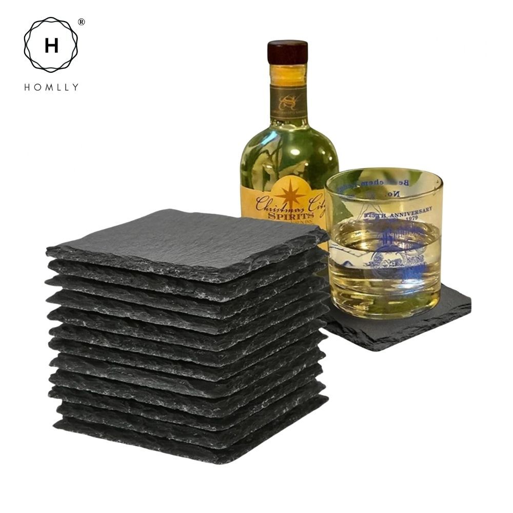 Homlly Slate Stone Drink Coasters (Set of 4pcs)