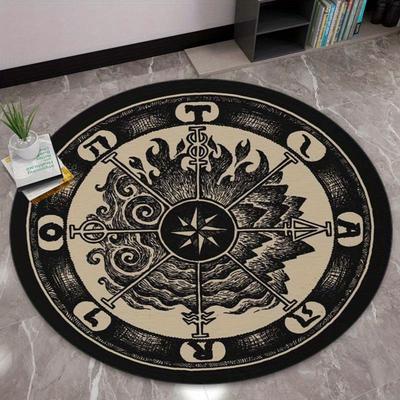 1pc Mysterious Witchcraft Polyester Round Area Rug - Non-Slip Crystal Velvet Chair Mat for Bedroom and Living Room