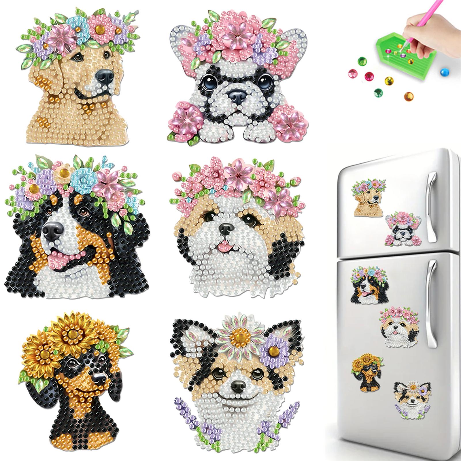 6pcs DIY Animals Design DIY Art Fridge Magnet Refrigerator Sticker Refrigerator Diamond Art Magnets Magnetic Diamond Art Decor