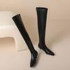 Krazing Pot Cow Skin Autumn Winter Shoes Low Heels Elastic Boots Big Size 46 Women Keep Warm Over-the-knee Boots