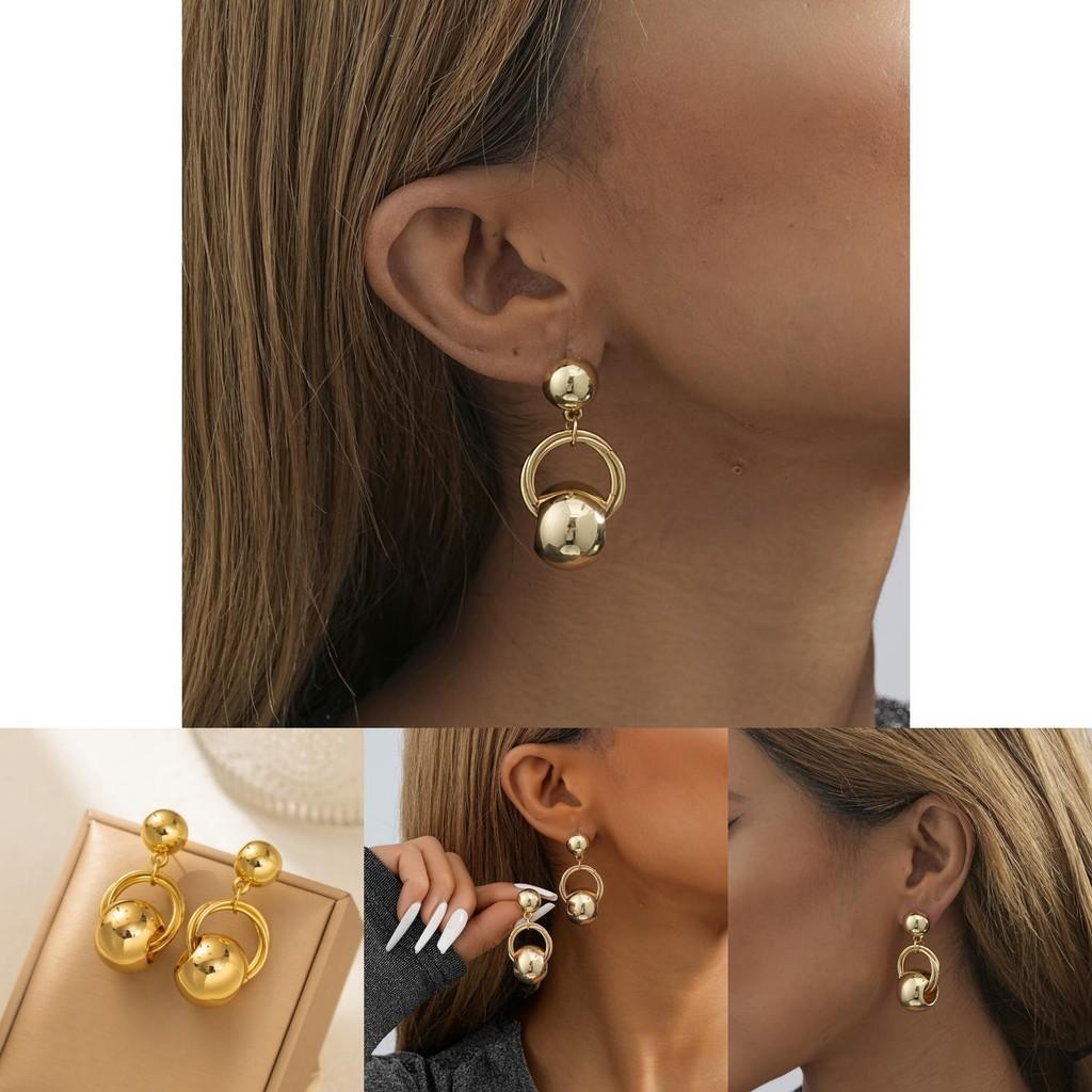 Plated Gold Elegant Geometric Earrings Trendy Circle Design For Fashionable Women