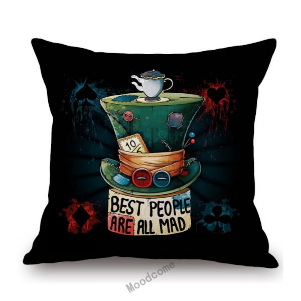 Alice Wonderland Mad Hatter Cartoon Art Tea Time Cartoon Sofa Throw Pillow Case Cotton Linen Car Bench Chair Cushion Cover