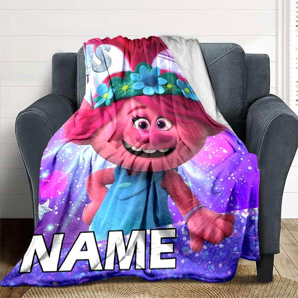 Customizable Trolls3 Throw Blanket – Personalized Name, All-Season Cozy Snug Blanket, Machine Washable, Personalized Blanket