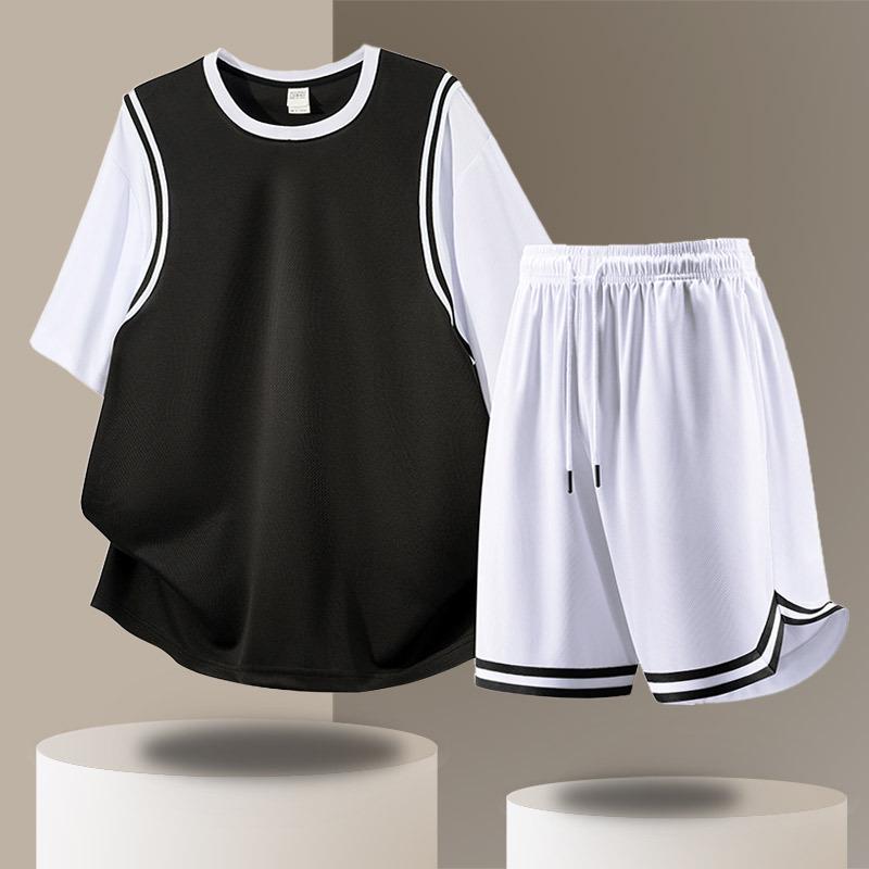 Best-Selling European-Size Basketball Set: Short Sleeve Round Neck Sporty Casual Running Outfit