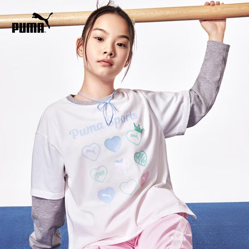 PUMA Girls  Autumn Long-Sleeve Faux Two-Piece T-Shirt 160