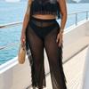 Strandurlaub Badebekleidungs-Set - Sexy durchsichtige Netz-Lange Hose für Übergrößen-Frauen mit Rüschenbündchen