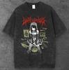 Mens Gothic Anime Girl Heavyweight T Shirt Washed Black Alt Fashion S-3XL