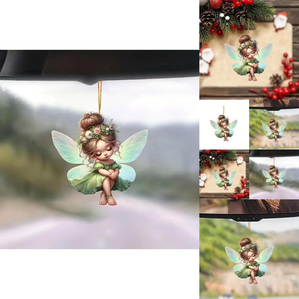 Adorable Green Fairy Acrylic Pendant Car Mirror Decoration Keychain Charm Accessory