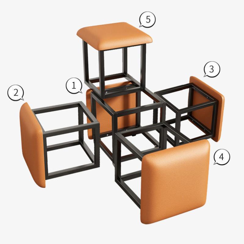 5 In 1 Pu Leather Seating Cube With Swivel Casters Staable Sofa Chair Stool Nesting Ottoman Stool Movable Footstool Dressing