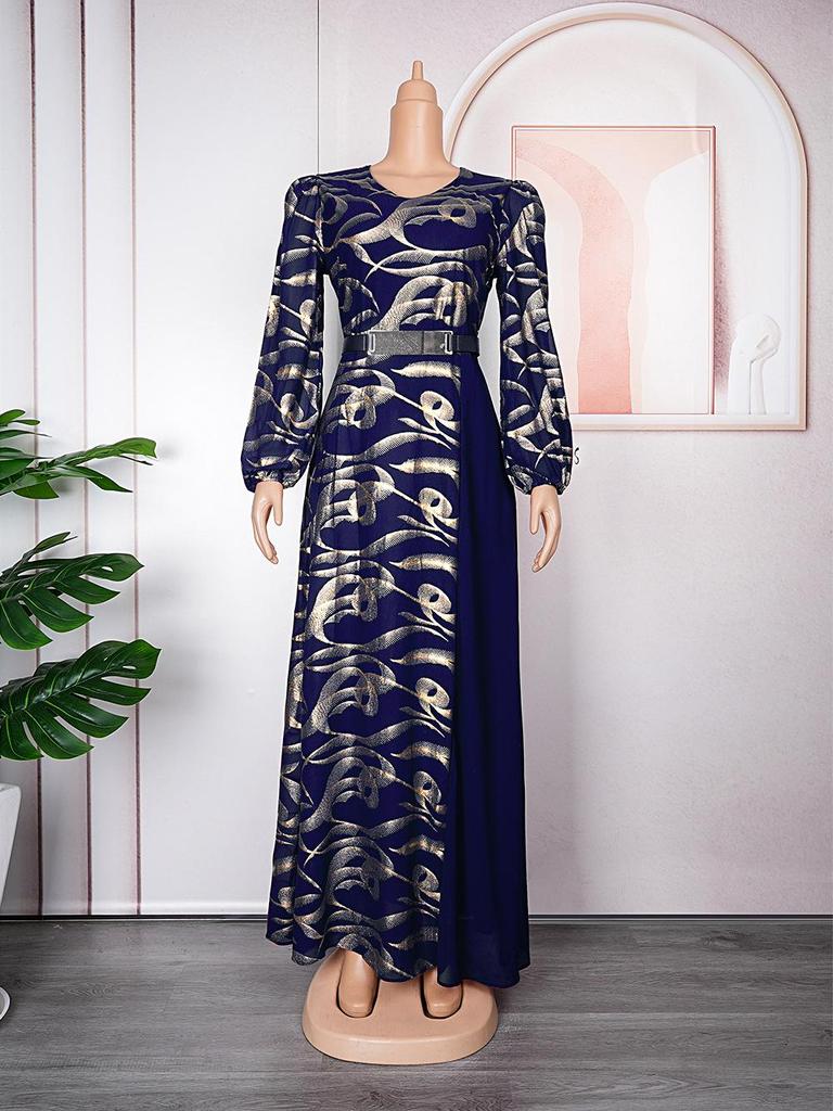 Vestido de Chiffon Color Block para Noite Plus Size com Cinto - Estilo Europeu e Americano