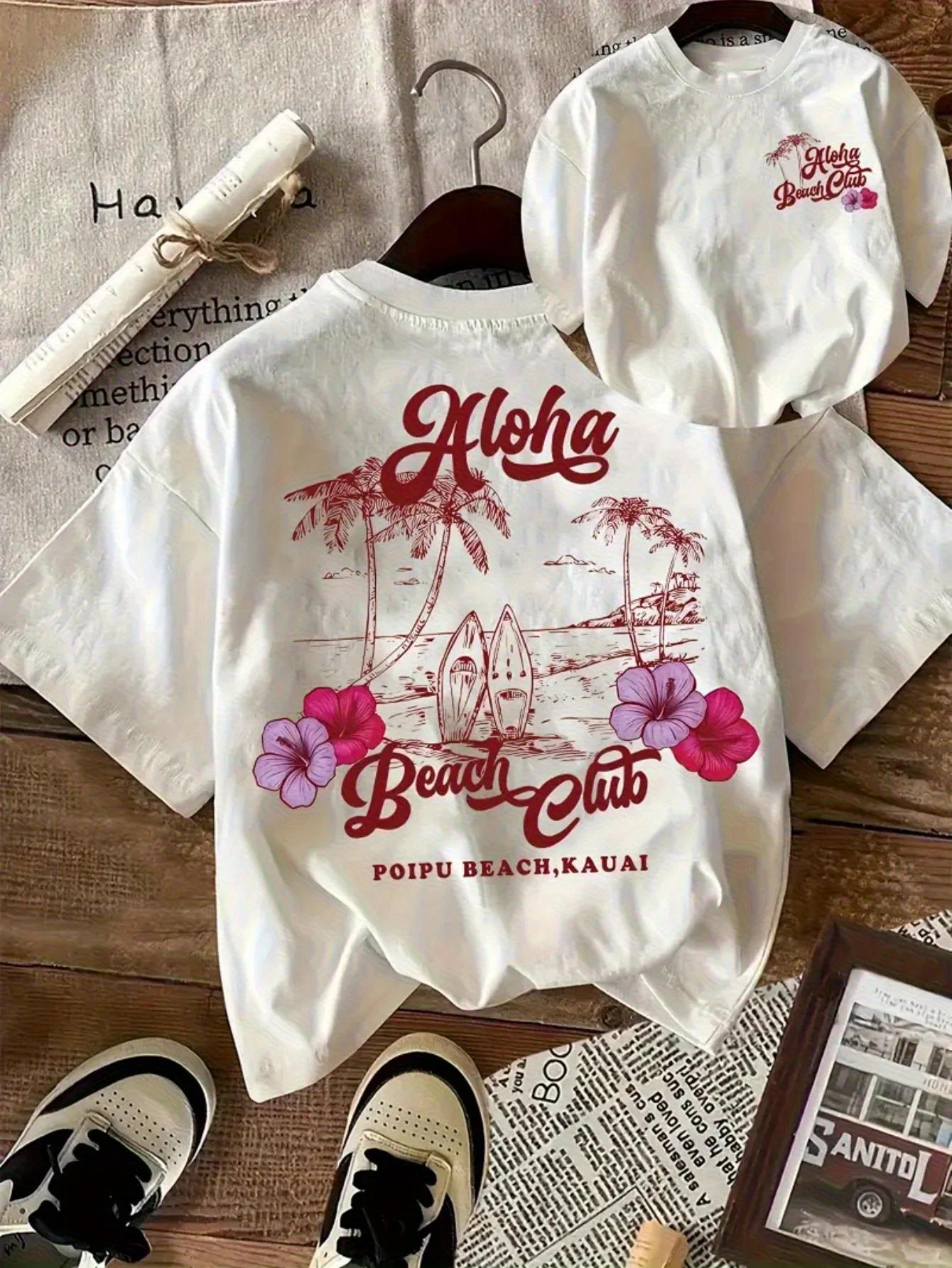 

Новая летняя пляжная футболка с принтом букв и серфа, с коротким рукавом, повседневная, универсальная, подходит для женской летней одежды S