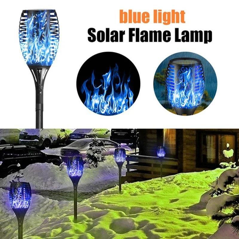 12 LED Blå Solcell Flamma Facklor Ljus Fladdrande Ljus Vattentät Trädgårdsdekoration Utomhus Gräsmatta Stig Gård Uteplats Golvlampor