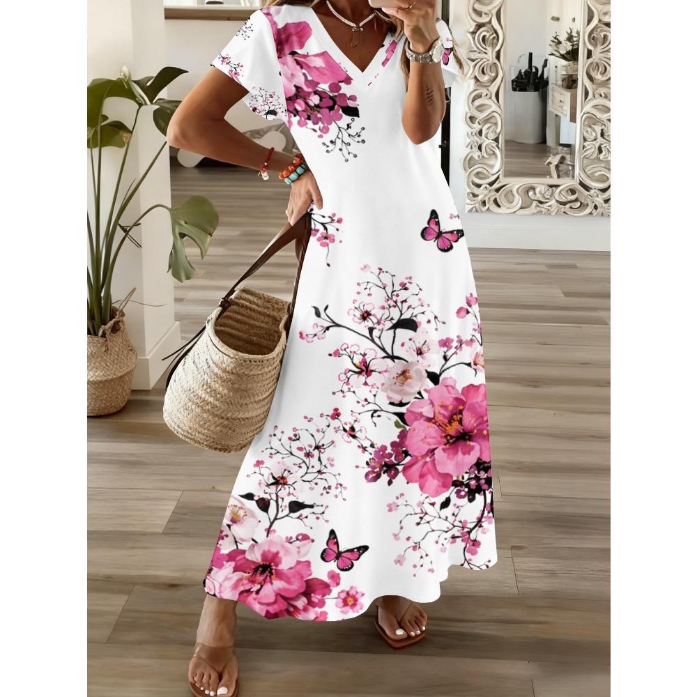 Europäisches und Amerikanisches Mode V-Ausschnitt Damenkleid