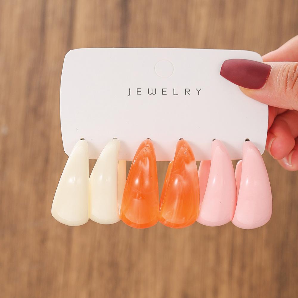 Fashion Earrings Versatile Premium French Smudge Color Niche Resin Earrings Set Irregular Square Earrings