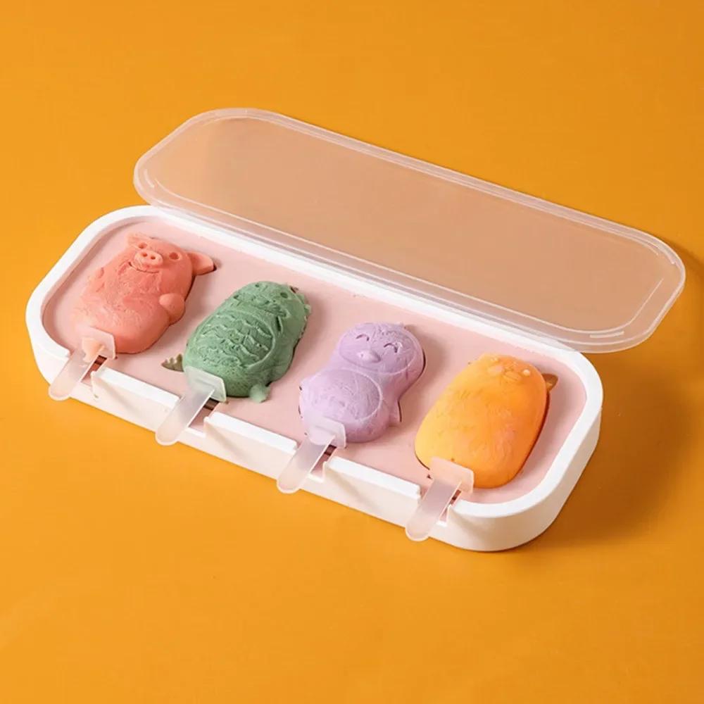 Cute Portable Summer Ice Cream Mold Homemade With Cover Ice-Pop Making Mould DIY Silicone Popsicle Mold