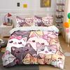 """Cartoon-Katzen-Dekorations-Set" Bettwäsche-Set mit 1 Bettbezug 2 Kissenbezügen Einzelbett Doppelbett King Queen Geschenk"""