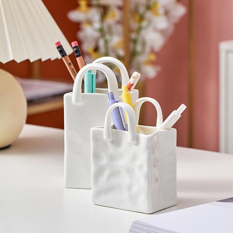 Handbag Shape Vase Modern Decorative White Vase Home Decoration Dried Flower Arrangement Table Decoration