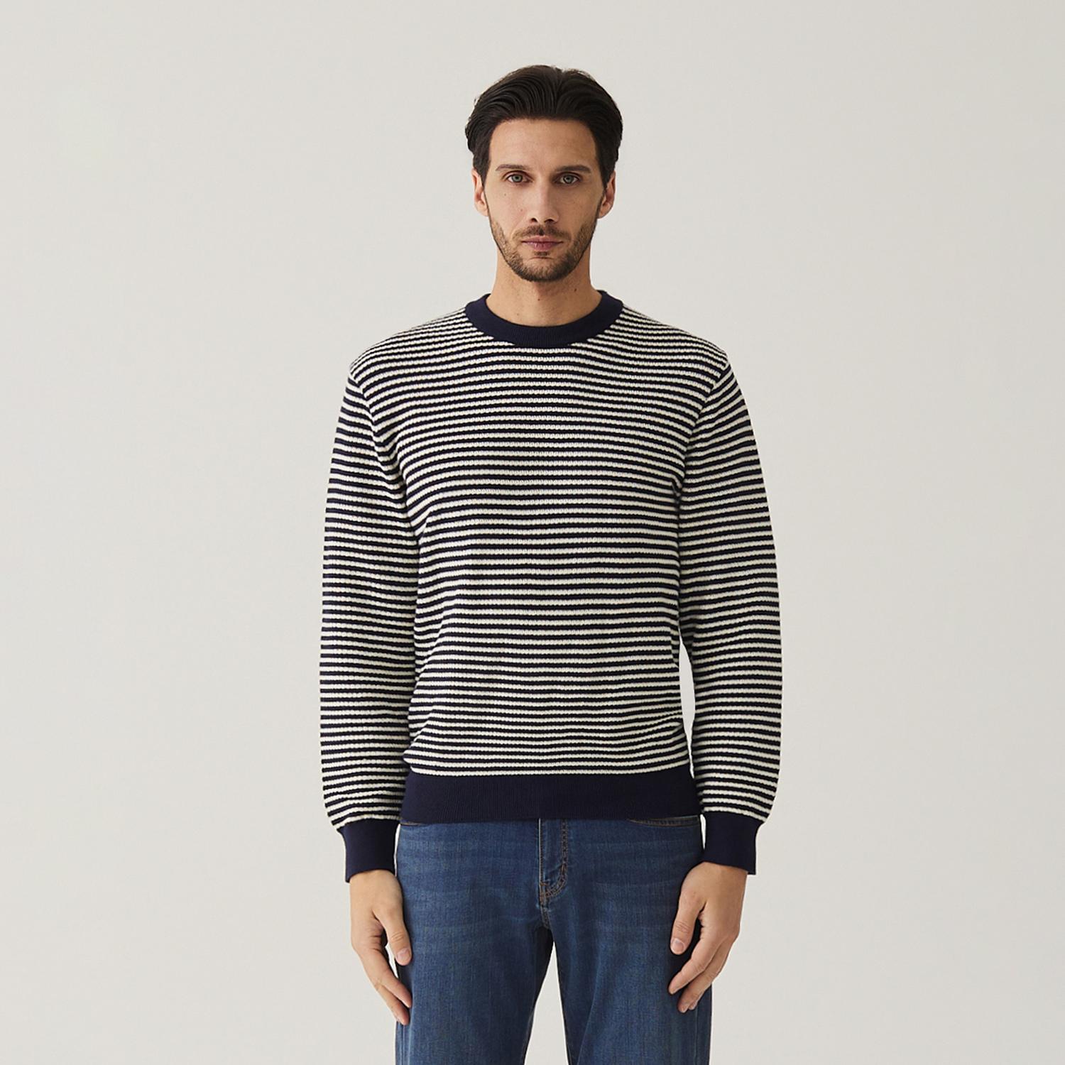 Ferraro Milano Crochet Stripe Round Knit Navy (Am0Ftsr15149) Navy.Am0Ftsr151/095