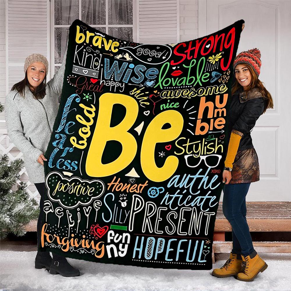 1pc Inspirational Quotes Print Outdoor Blanket, Lightweight Polyester,