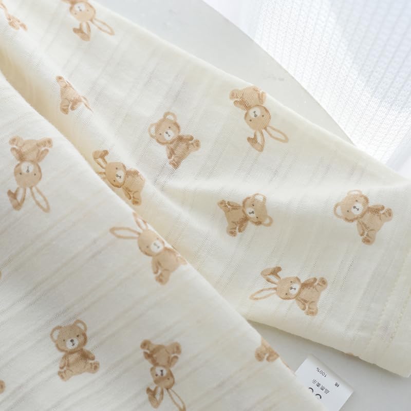 Baby Koi Baby Clothes Pajamas Long Sleeves Thin Cotton Belly Warmer Top and Bottom Set Front Opening Boys Clothes Mesh Pattern Gift Khaki Bear Pattern