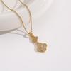 Elegant Gold-Plated Chinese-Style Four-Leaf Clover Necklace with Imitation Hetian Jade Pendant for Women