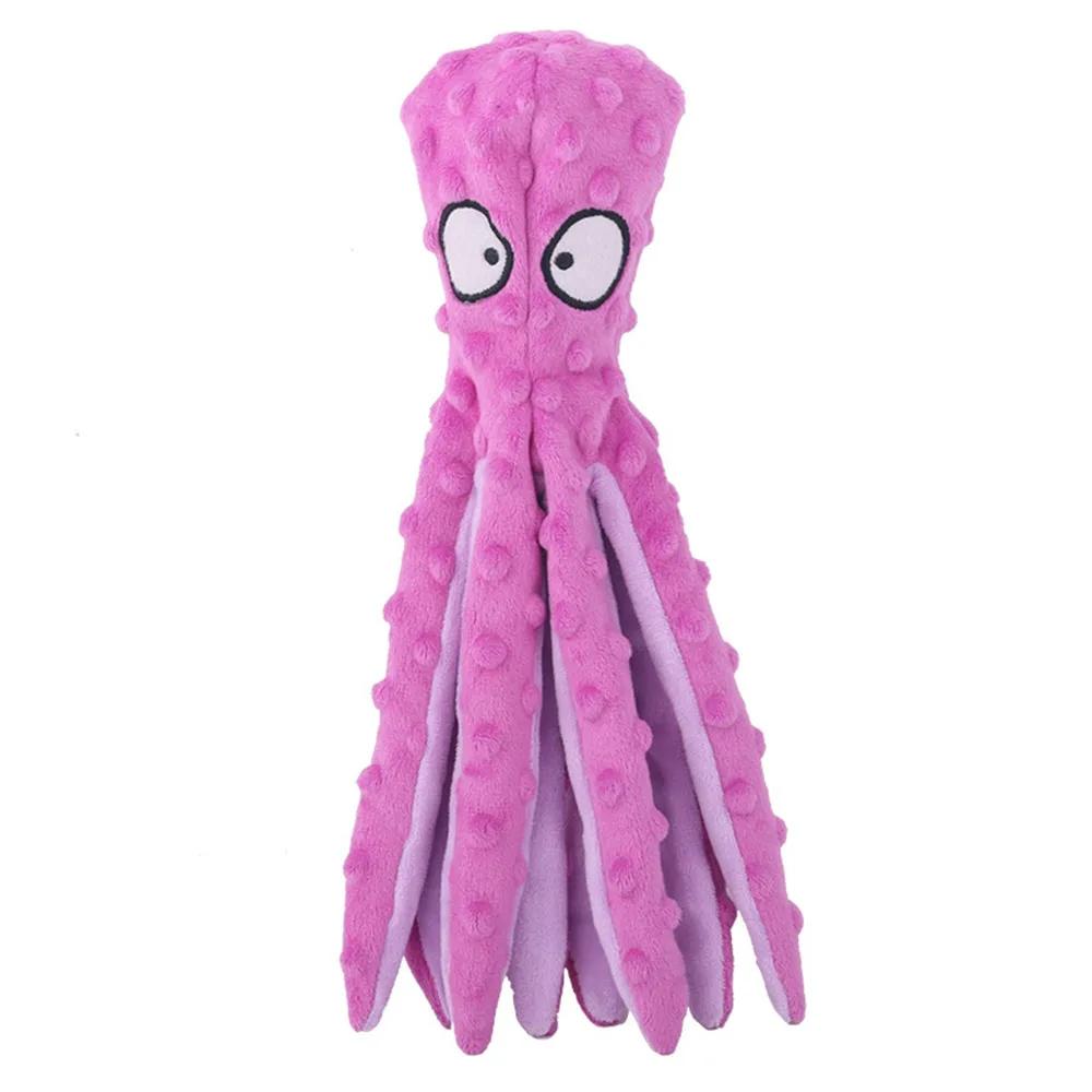 Nice Octopus Dog Chew Toys No Stuffing Plush Dog Squeaky Toy with Crinkle Paper in Legs Corduroy Interactive Dog Teeth Cleaning Toy