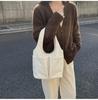 Korean Style Multi-Pocket Canvas Tote Bag with Large Capacity for Lunch or Shoulder Use