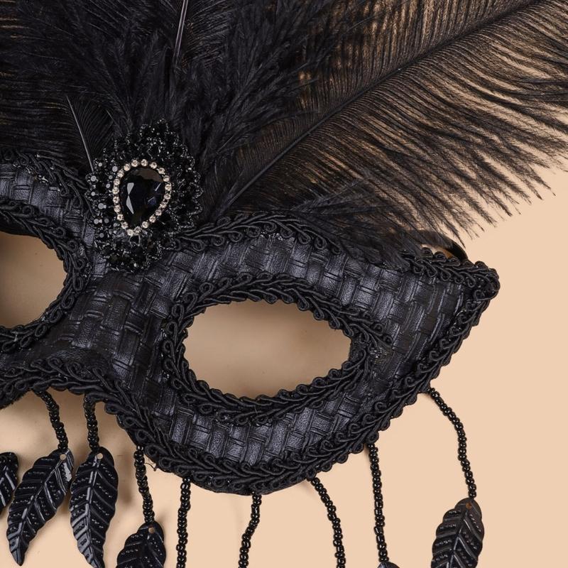 Contemporary Feather Embellished Plastic Eye Cover Lightweight Costume Ball Mask For Festive Event for Women Girls