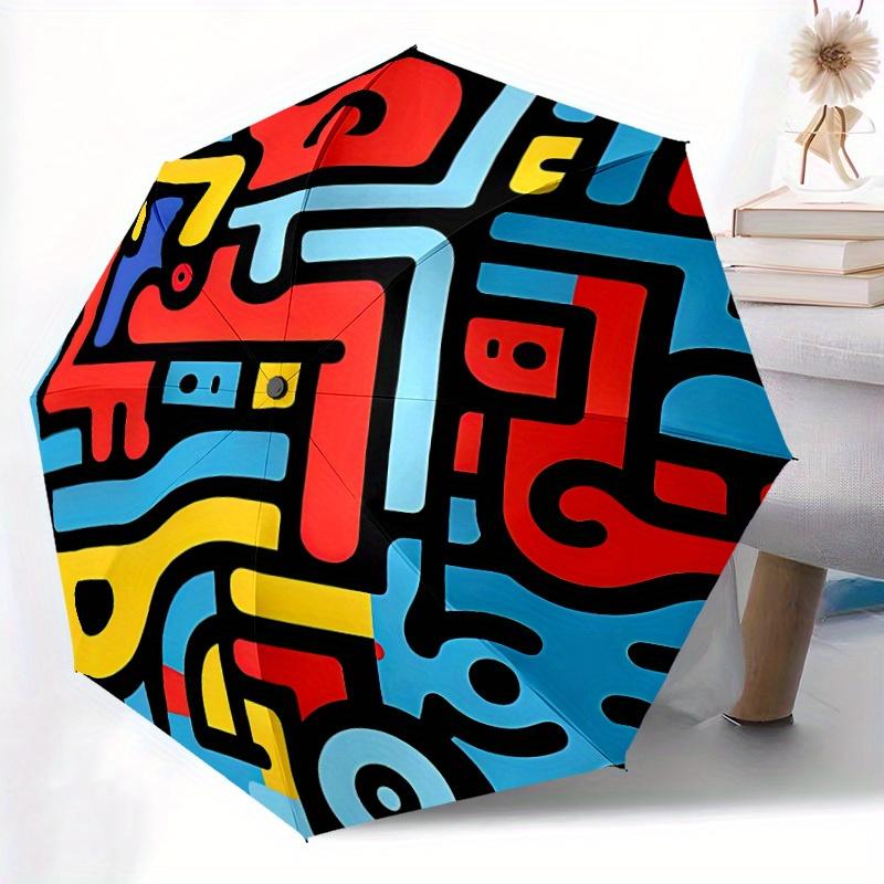 1pc Abstract Art Design Automatic Open, Sturdy Iron Frame, Compact Folding Design, All-Season Portable Umbrella for Women & Men Yy250801123