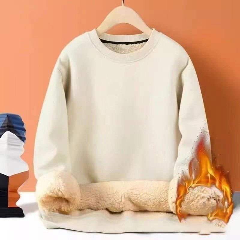 Men's Autumn Winter Thickened Fleece-Lined Round Neck Sweatshirt Casual Jacket Simple Solid Color Warm Protection Against Cold