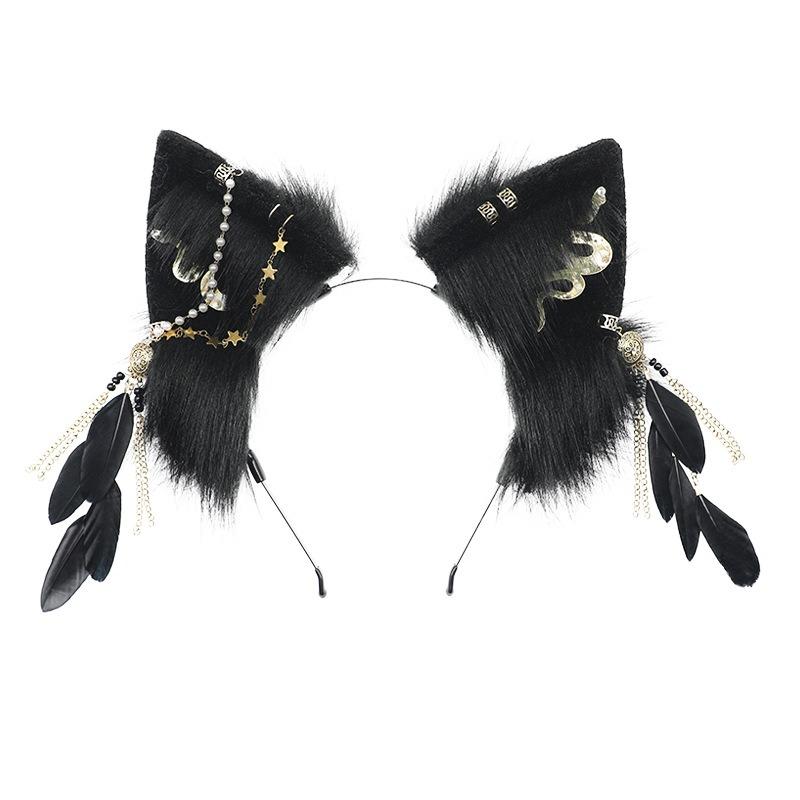 Plush Feather Hair Accessories Metal Headgear Comic Show Cosplay Party Props Exotic Headband Simulation Wolf Ear Headband