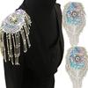 Tassel Chain Shoulder Board Badges Beads Rhinestones Patch Epaulet Epaulette Applique for Military Suit 2 Pieces