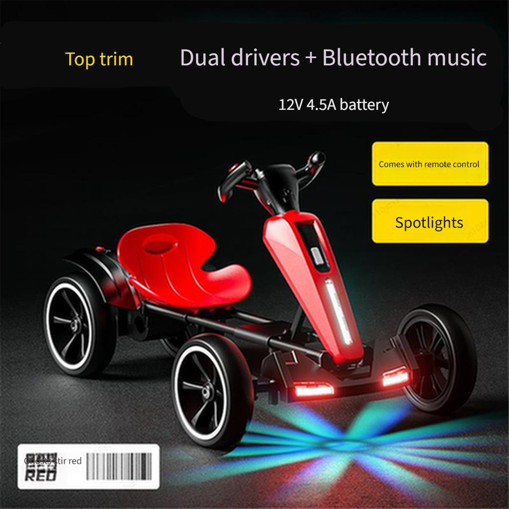 Rechargeable Electric Go Kart for Kids, 4 Wheels Foldable Racing Car with Bluetooth Music, Easy Installation