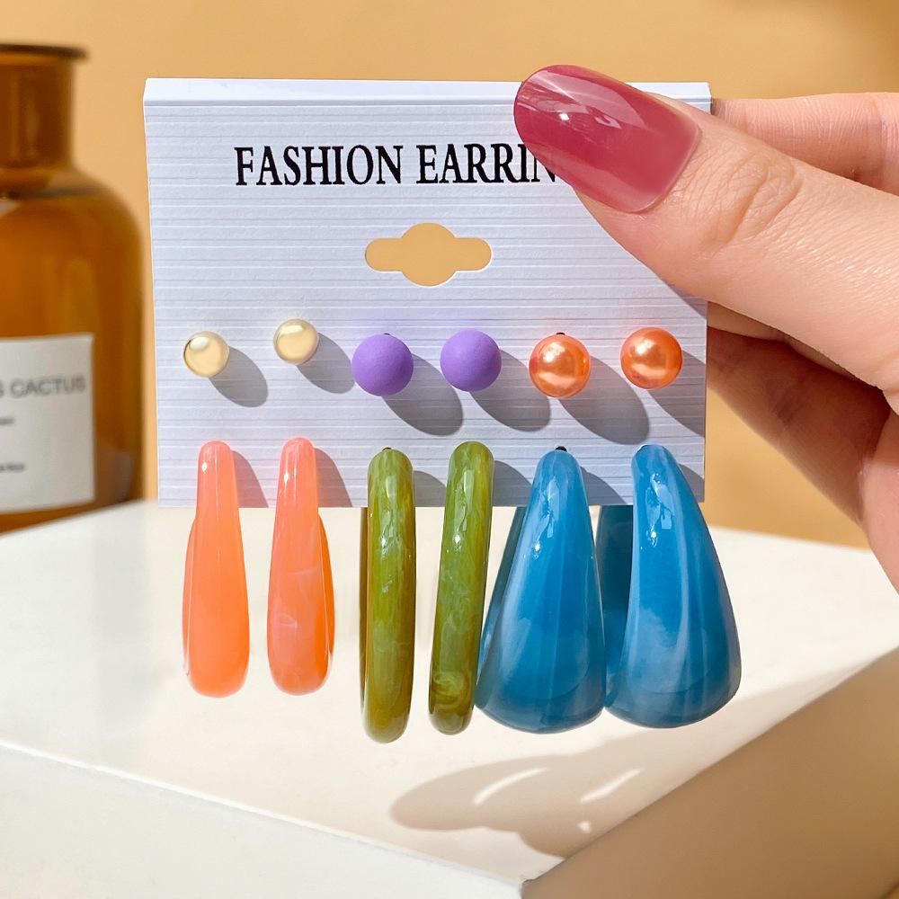 Exaggerated Shape Earrings 6-Piece Set Premium Geometric Light Luxury Earrings Earstuds Earrings Combination Jewelry Gift
