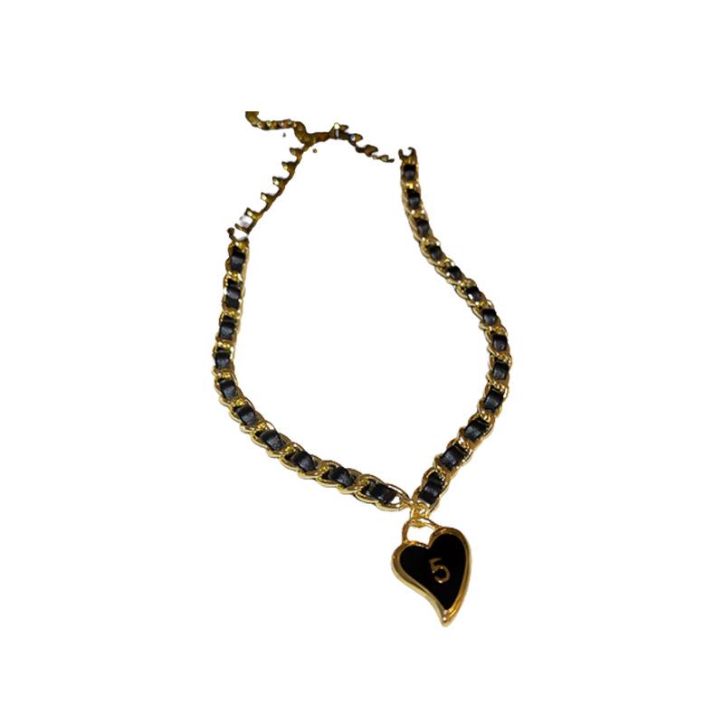 Number Heart Leather Wrap Necklace - 2023 Autumn/Winter Clavicle Chain, Sweet Cool Style Jewelry