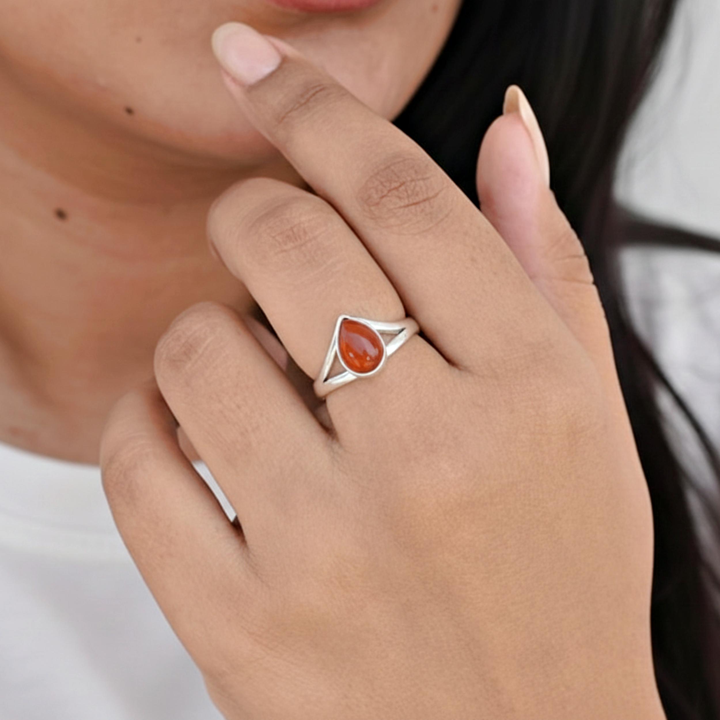 

Red Carnelian Pear Shape Statement Ring for Women, 925 Sterling Silver Ring, Minimalist Boho Handmade Jewelry 12 срібний