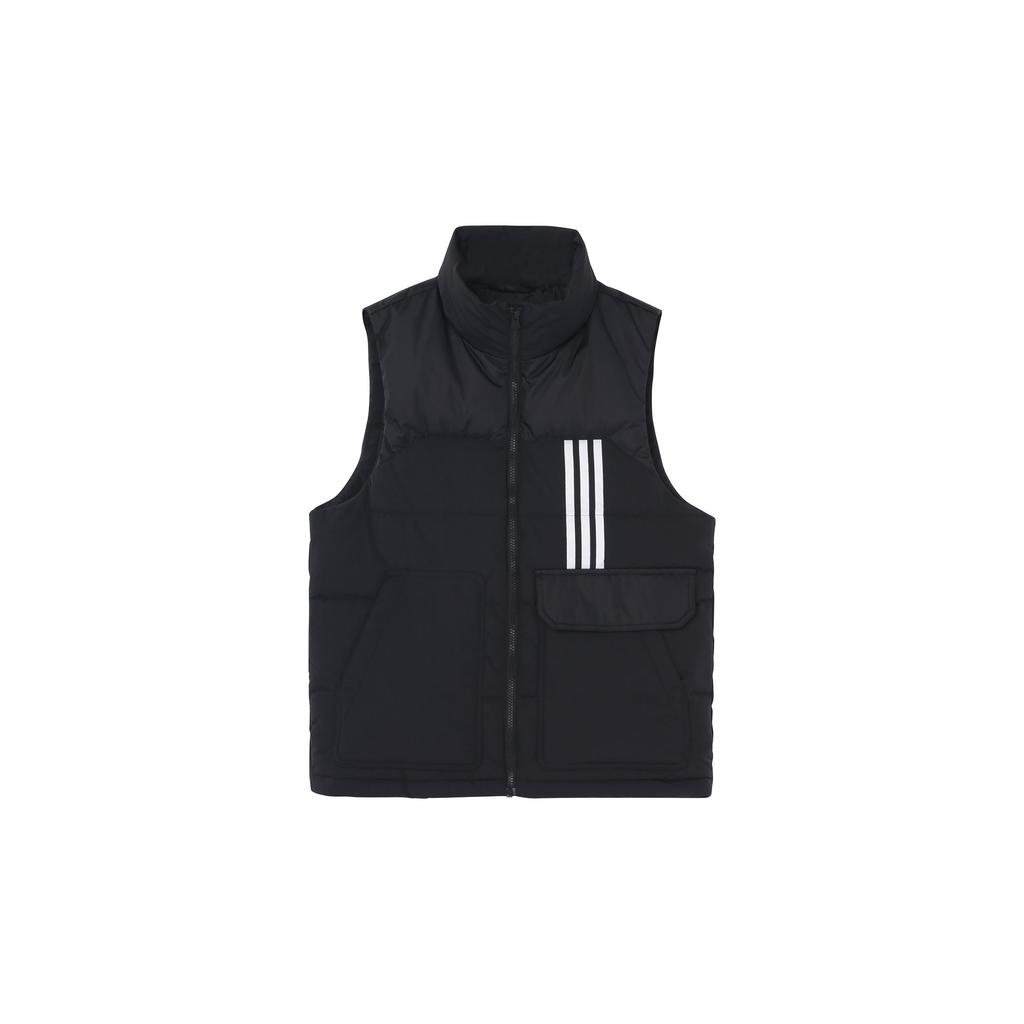 Adidas Neo FW22 Utility Down Vest With Stripe Print And Zipper Unisex Outerwear Black HN4776