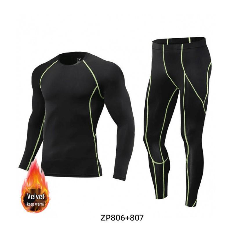 Men's Quick-Drying Elastic Compression Long Sleeve Fleece-Lined Fitness Suit
