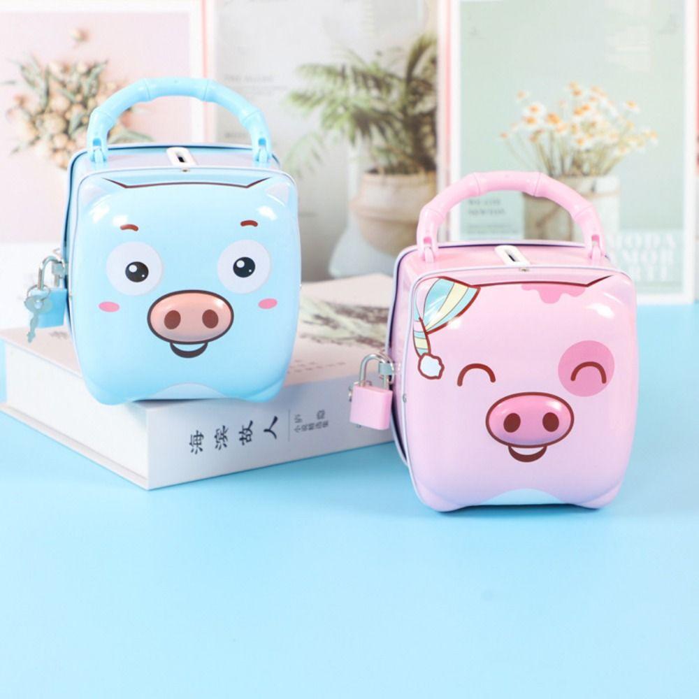 Tinplate Money Saving Box Cartoon Coins Storage Box Handheld Piggy Bank  for Student Award