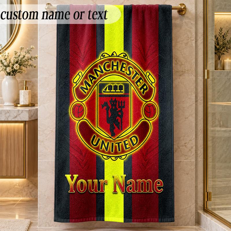 Beach TowelManchester United Custom Name Text Personalized Soft Towel for Beach Pool Indoor Home Decor Gift