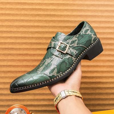 Zapatos de negocios de cuero Chelsea para hombre, mocasines clásicos con hebilla de cuero serpentino, zapatos casuales de punta de tacón bajo de alta calidad