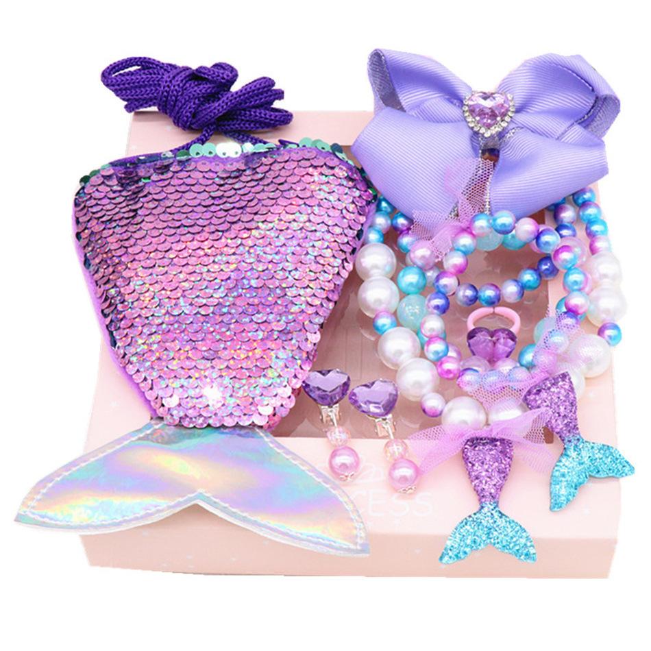 Children'S Princess Crown Accessories Necklace Set Bag Accessories Mermaid Generation Children'S Birthday Gift Jewelry