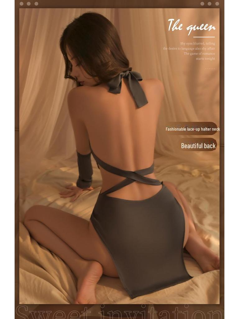 Manyan Sexy Cross Hollow Halter Gât Cheongsam Nightclub Lenjerie într-o bucată