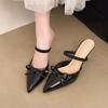 2025 New French Nude High Heel Sandals Fashionable Sexy Spring Summer Butterfly Knot Half Slippers Women Shoes  Leather Rubber