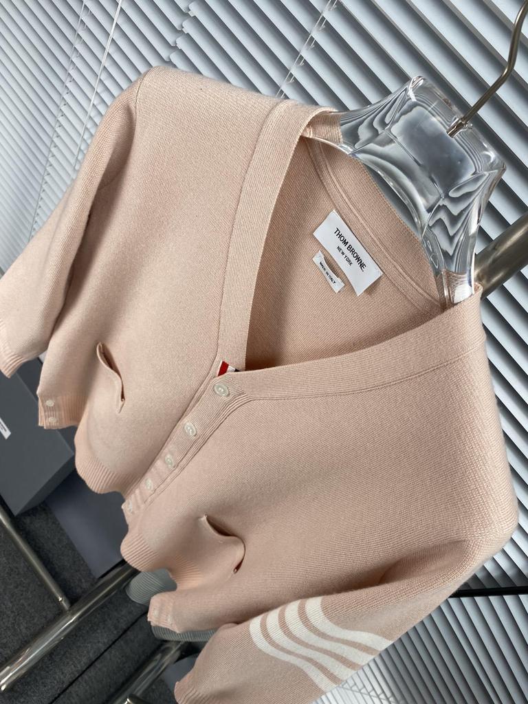 High Version Macaron V-neck Wool Cardigan with Four-Bar Sleeve for Unisex