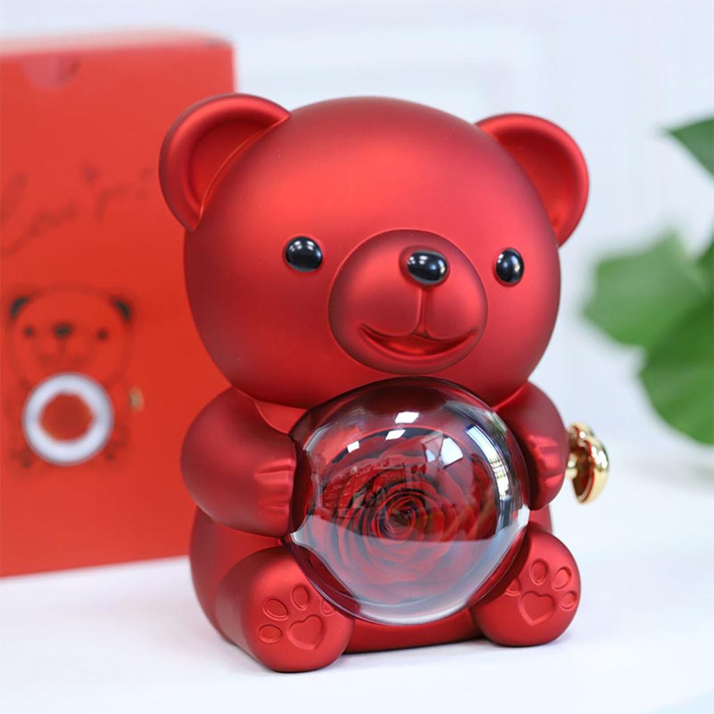 [Drawelry] Personalized Heart Necklace with Genuine Rose Bear Jewelry Box, Preserved Eternal Rose Hug Bear Gift Set, Heart Necklace Bear Box
