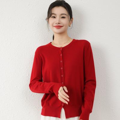 Autumn Women's Round Neck Wool Blend Cardigan Knitwear